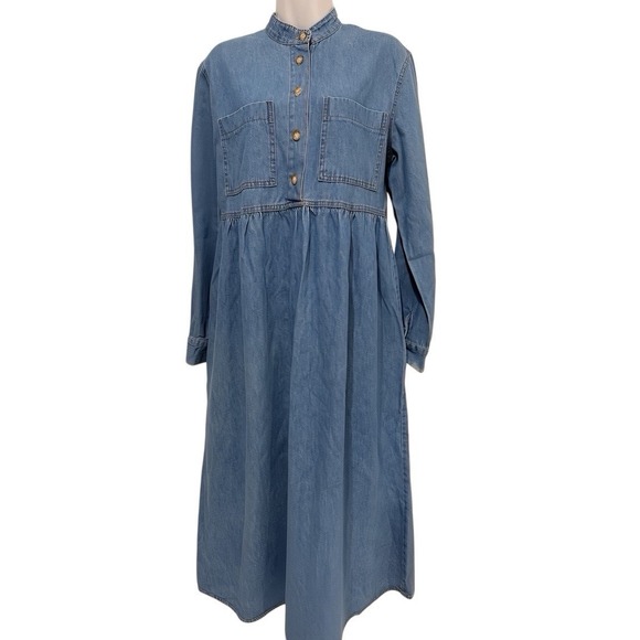 Studio Ease Dresses & Skirts - Studio‎ Ease Denim Midi Dress 12 Button Cottagecore Minimalist Pockets Relaxed
